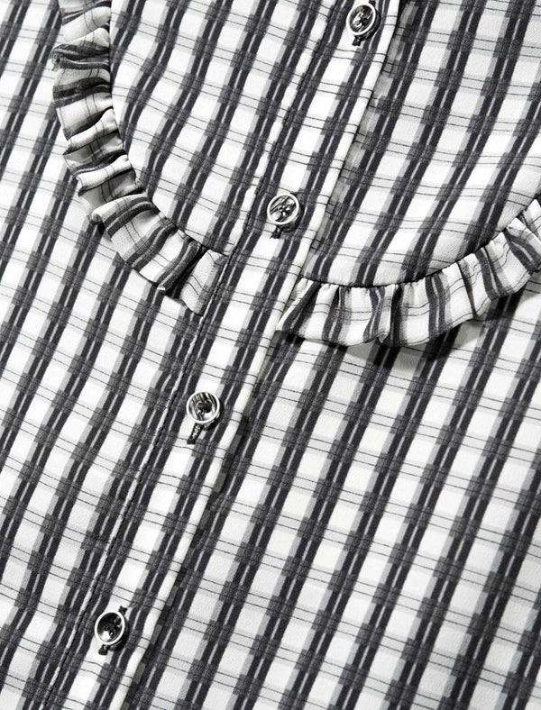 Chiffon Checkered Ruffle Detail Blouse