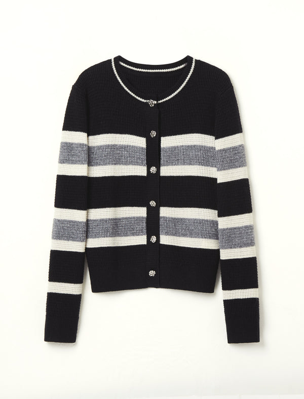 Black White Striped Loose Knit Sweater