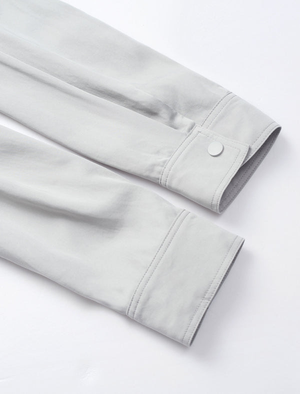 Gray Tencel Waist-Defining Mid-Length Shirt Cardigan