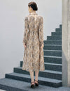 Floral Print Tie Neck Long Sleeve Midi Dress