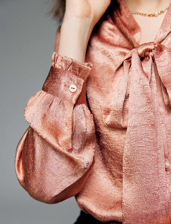 V-Neck Tie-Waist Long-Sleeve Blouse