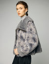 Plush Wide-Lapel Zip-Front Pocket Cropped Jacket