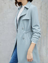 Drawstring Waist Double-Breasted Long Sleeve Trench Coat