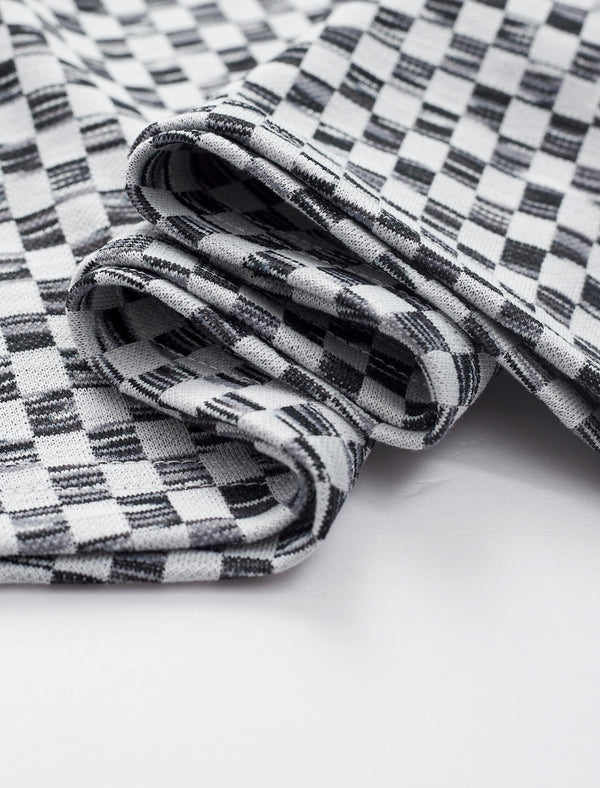 Plaid Black White Slim Fit Knit Top