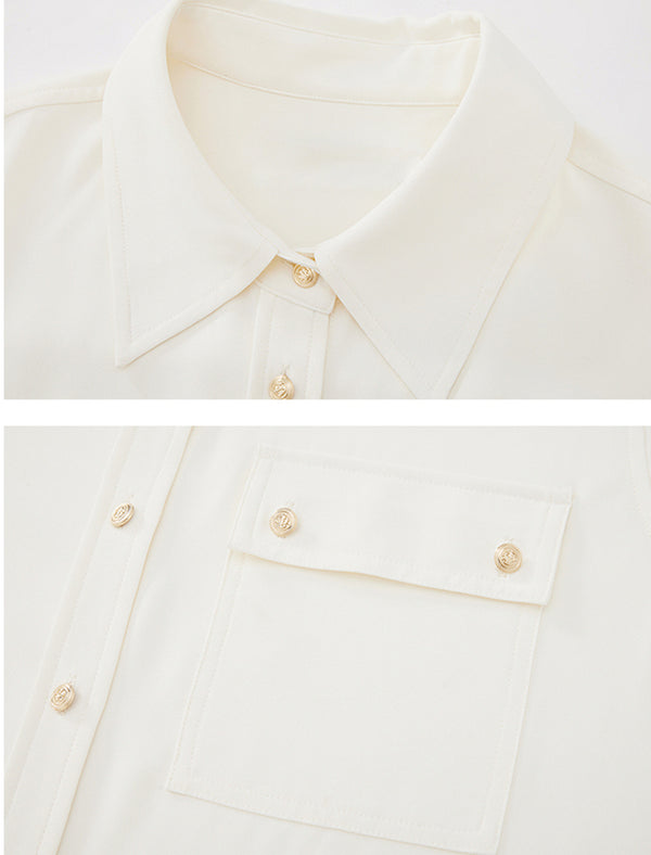 Satin Pocket Detail Button-Down Shirt