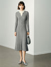 Wool Blend Long-Sleeve Button-Front Midi Dress
