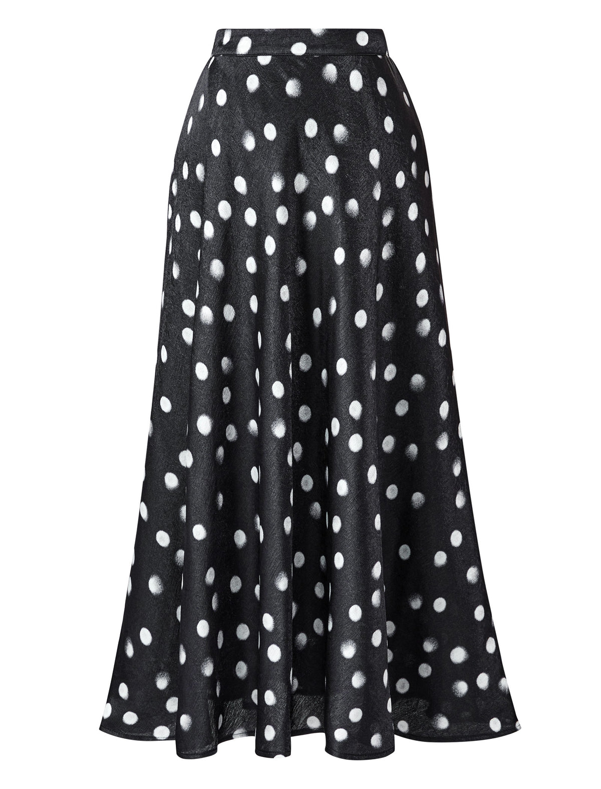 Black Watercolor Polka Dot High Waist Flared Midi Skirt