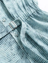 Textured Pattern Stand Collar Belt Detail Blouse