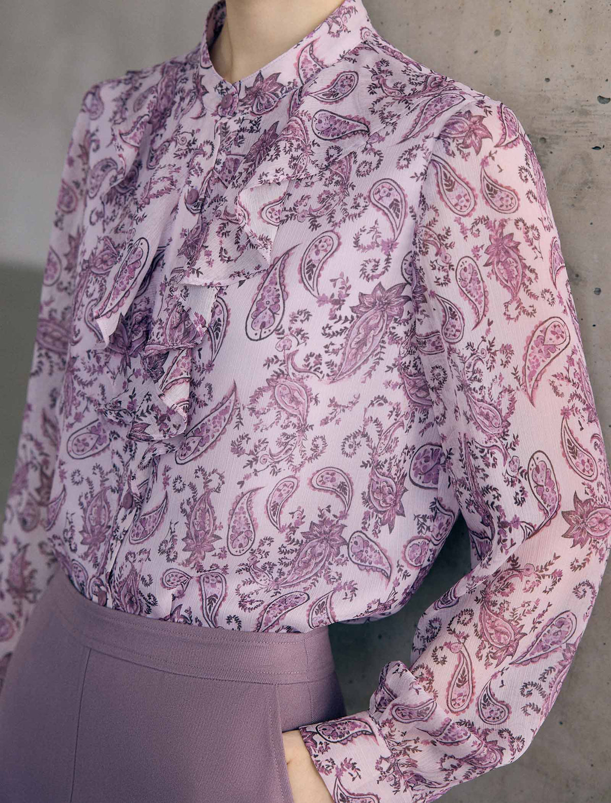 Floral Print Ruffle Neck Long Sleeve Blouse