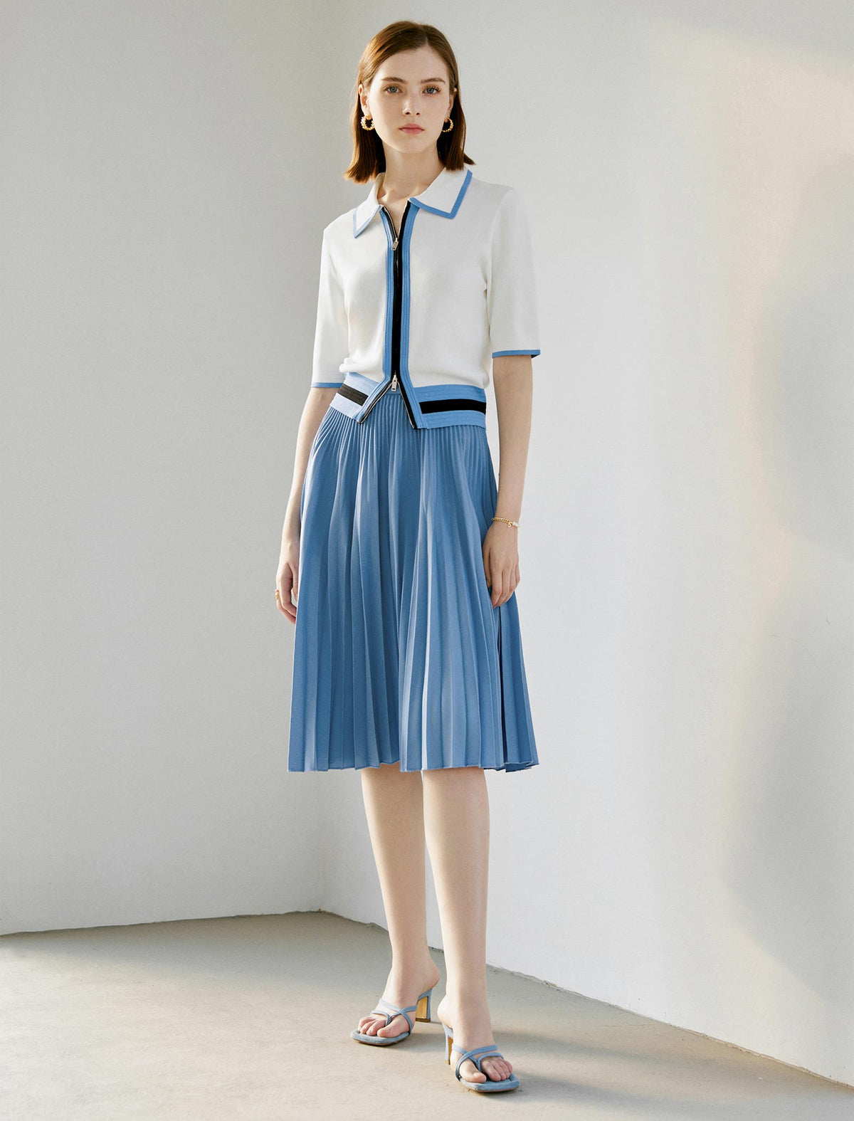 Solid Color Pleated A-Line Skirt