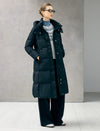 Belted Quilted Zip-Front Long Puffer Coat