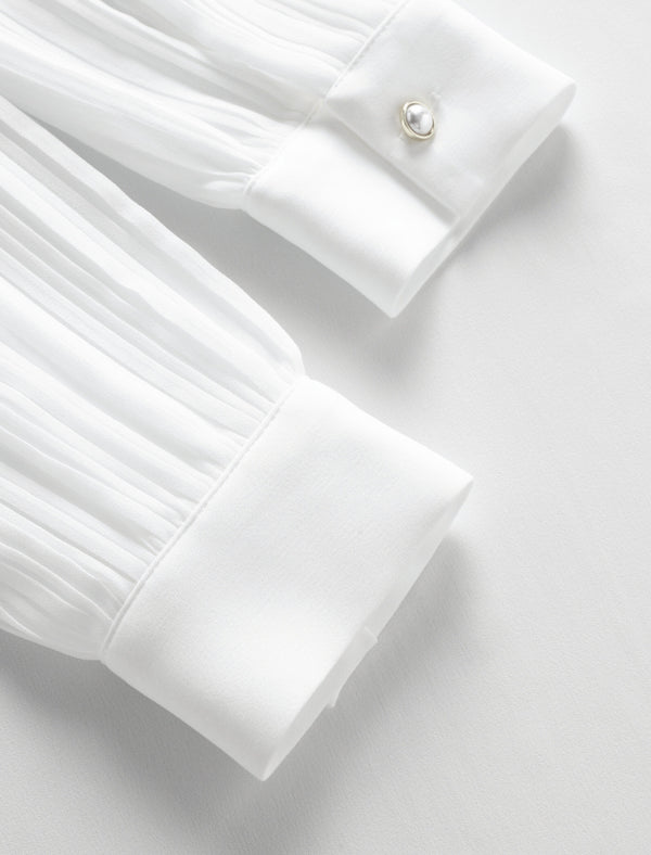 Frill Mock Neck Semi-Sheer Sleeve Blouse