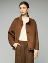 Wool Blend Stand-Collar Button-Front Balloon-Sleeve Cropped Jacket