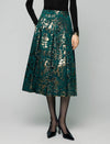 Metallic Floral High-Waist A-Line Midi Skirt