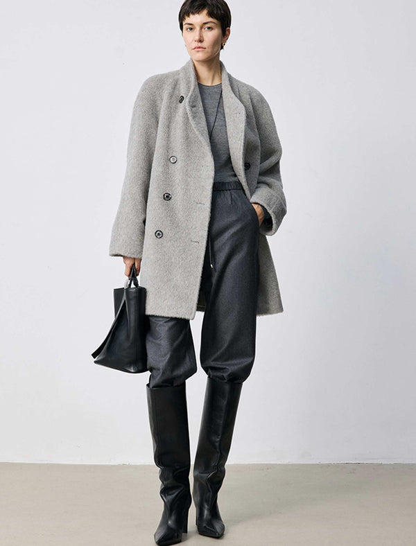 100% Alpaca Double-Breasted Wool Coat