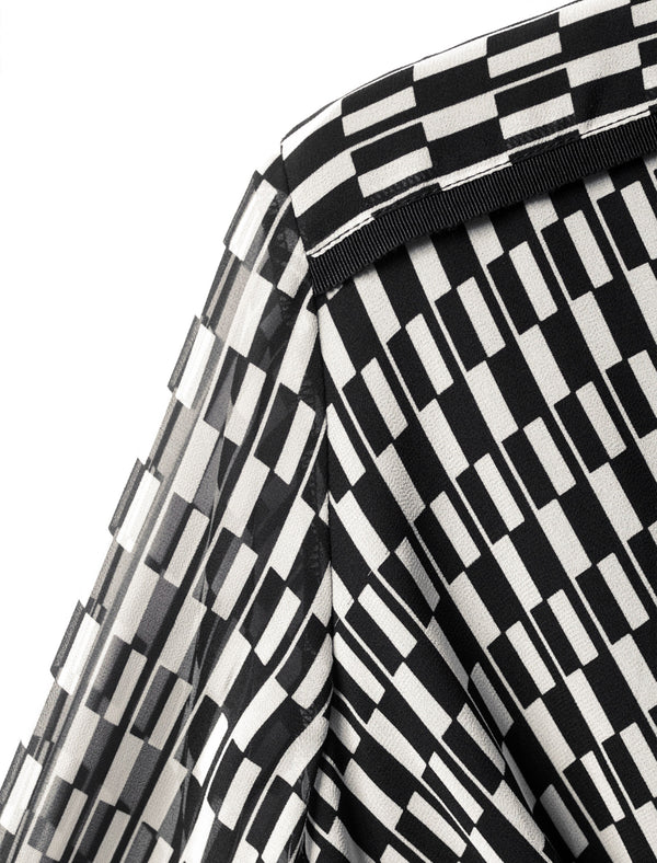 Checkered Wrap V-Neck Midi Dress