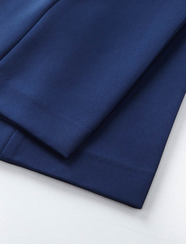 Navy Wide-Leg Suit Pants
