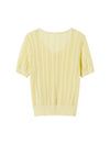 Pale Yellow Tencel Pearl Trim Knit Cardigan