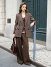 Coffee Wool-Blend Wide-Leg Pants