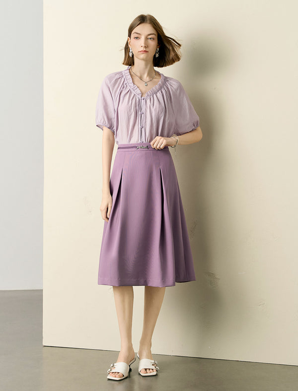 Solid Color Pleated Midi Skirt