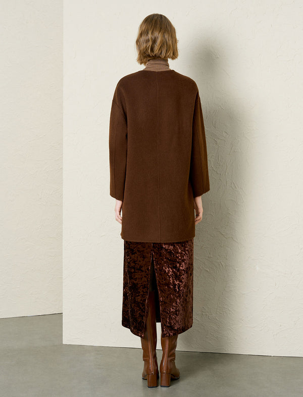Brown Wool-Alpaca Blend Toggle Closure Coat