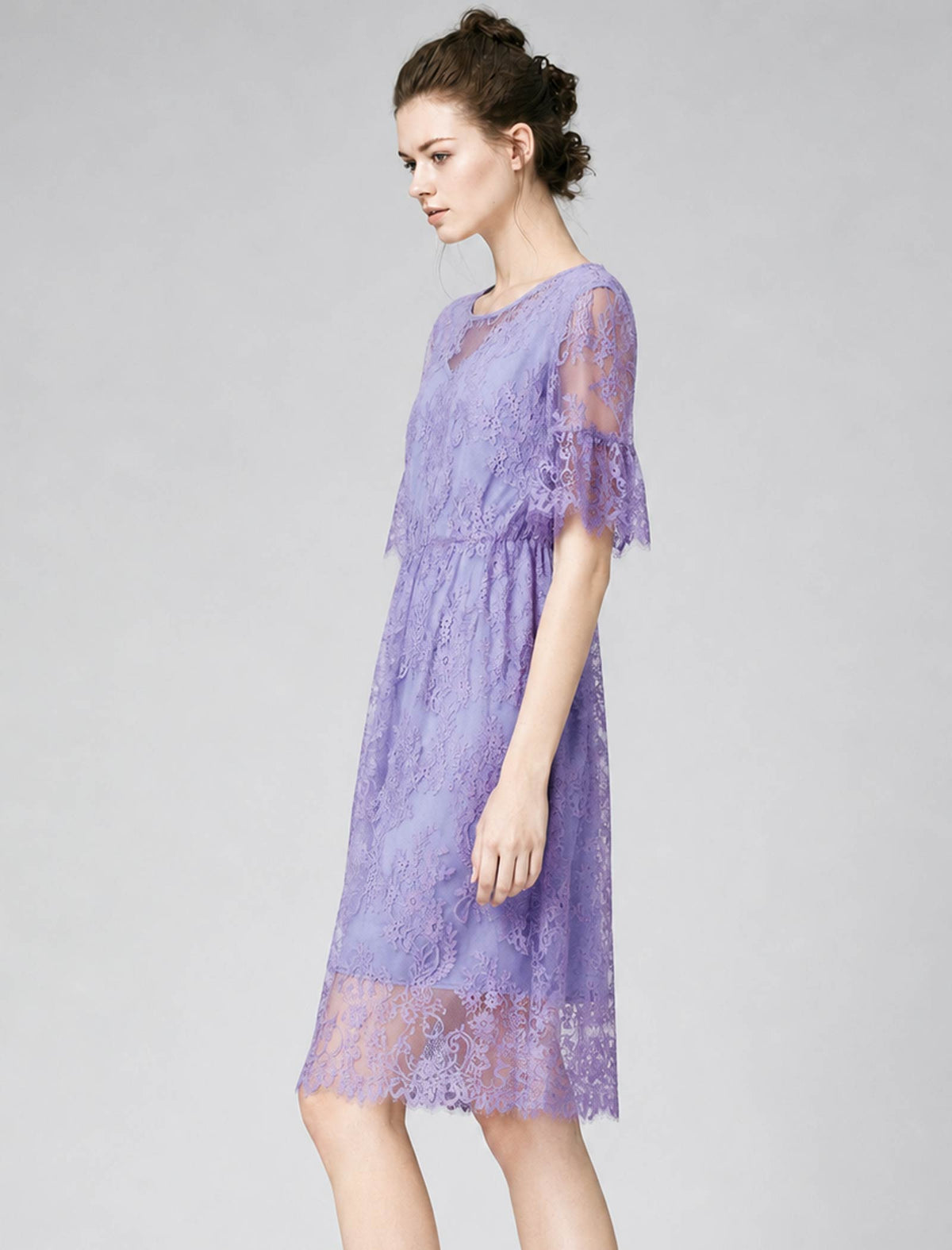 Lace Crew Neck Relaxed 3/4 Sleeve A-Line Dress