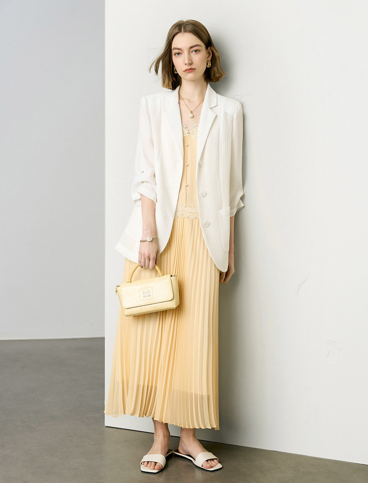 Chic Lace Embellished Pleated Slip Midi Dress