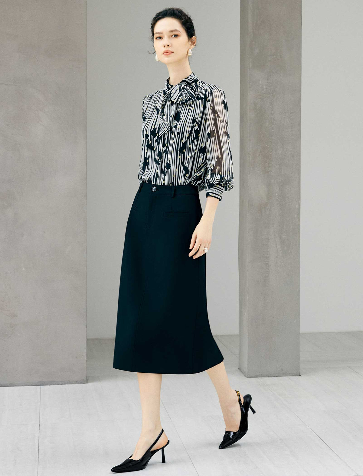 High Waist Straight Midi Skirt