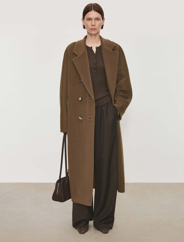 Wool-Cashmere Double-Breasted Long Coat
