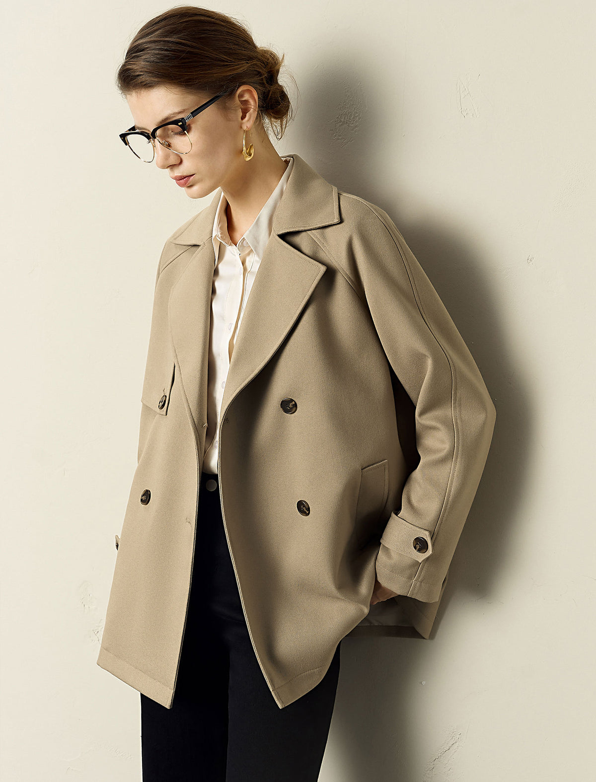 Double-Breasted Short Trench Coat