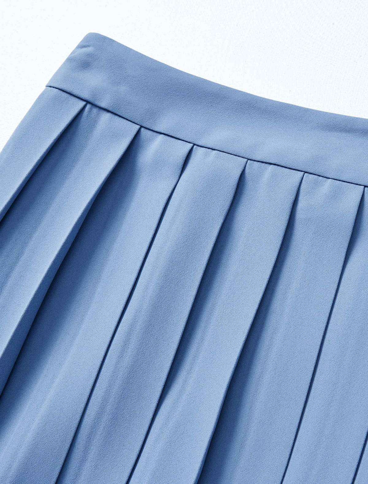 Dusty Blue Solid Permanent Pleat Midi A-Line Skirt