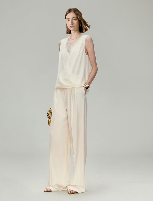 Lace Trim V-Neck Sleeveless Top