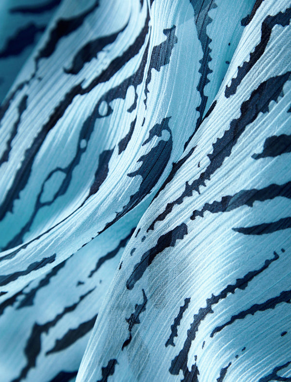 Ruffle Detail Zebra-Print Sheer Blouse