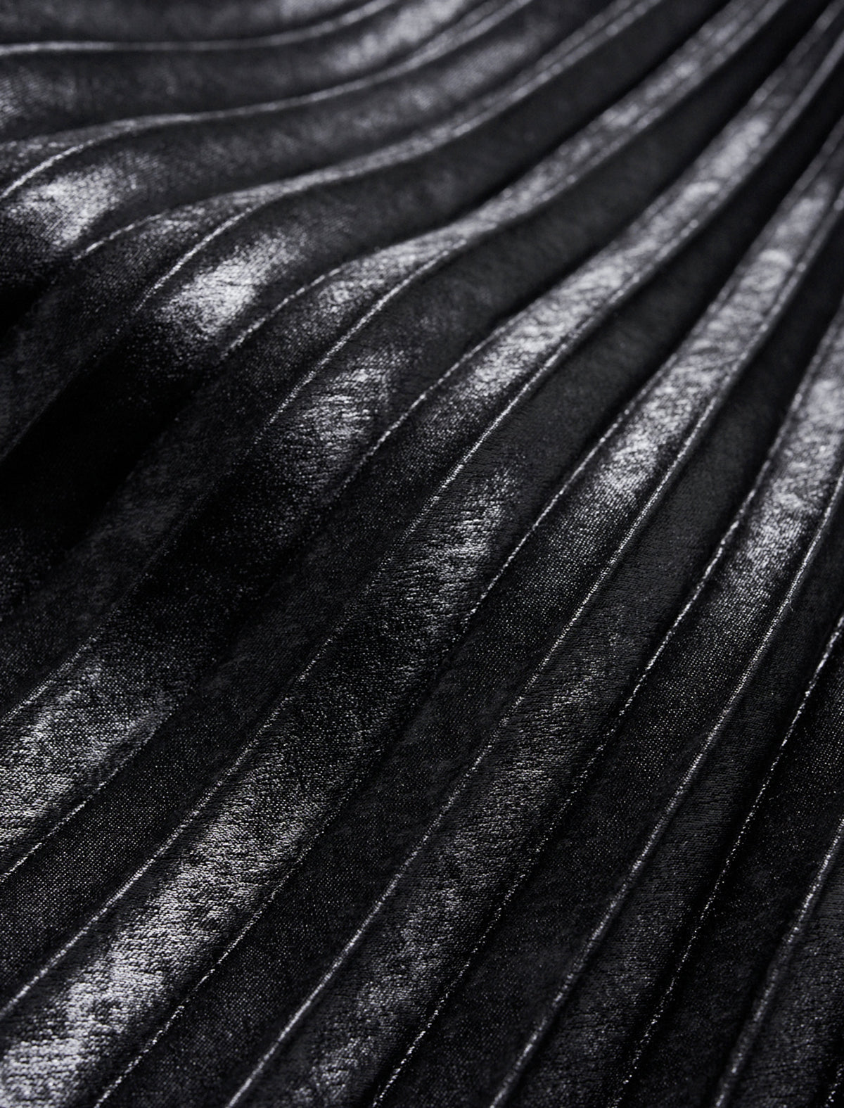 Black Metallic Pleated Midi Skirt