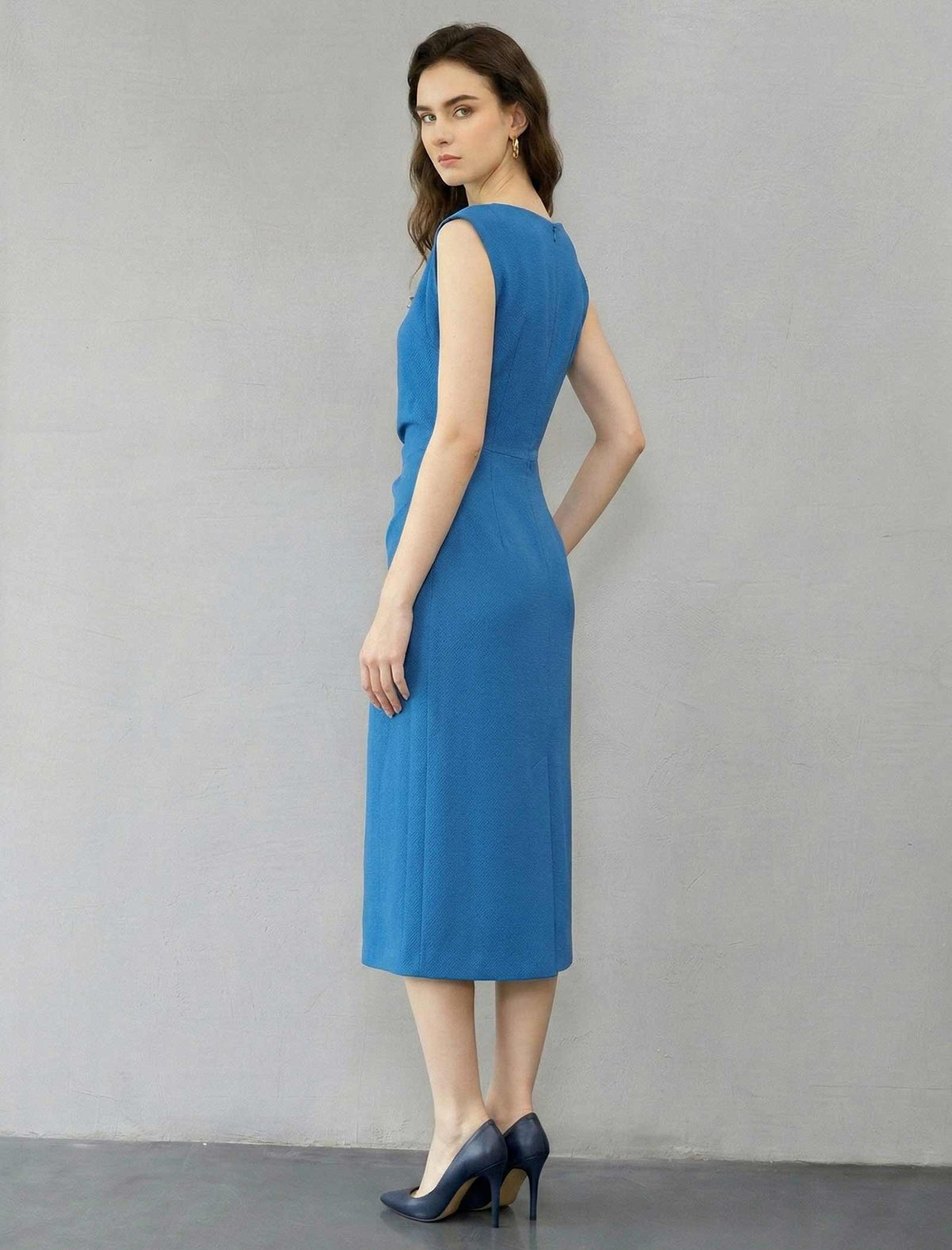 Elegant Ruched Sculptural Midi Gown
