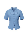 Dusty Blue Collared Button Down Peplum Short Sleeve Top