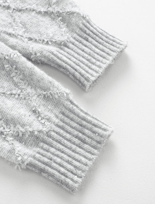 Mohair Sequins Diamond Knit Sweater
