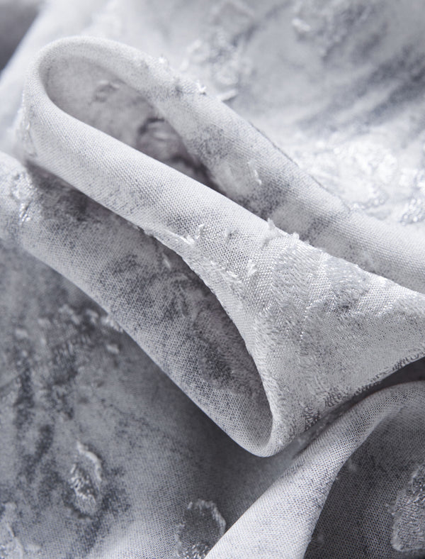 Floral Jacquard Scarf Detail Puff Sleeve Blouse