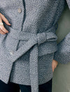 Wool Blend Textured Collared Belted Utility Jacket