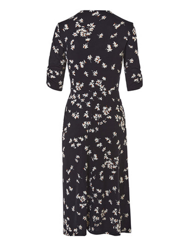 Floral Print Wrap Side Slit Midi Dress