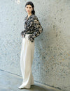 Beige High-Waisted Wide-Leg Trousers