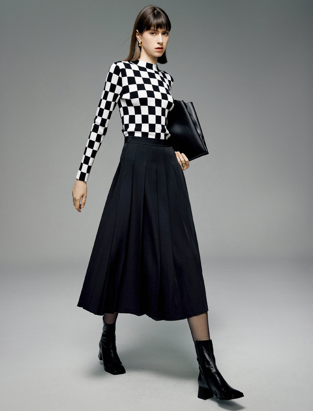 Pleated A-Line Midi Skirt
