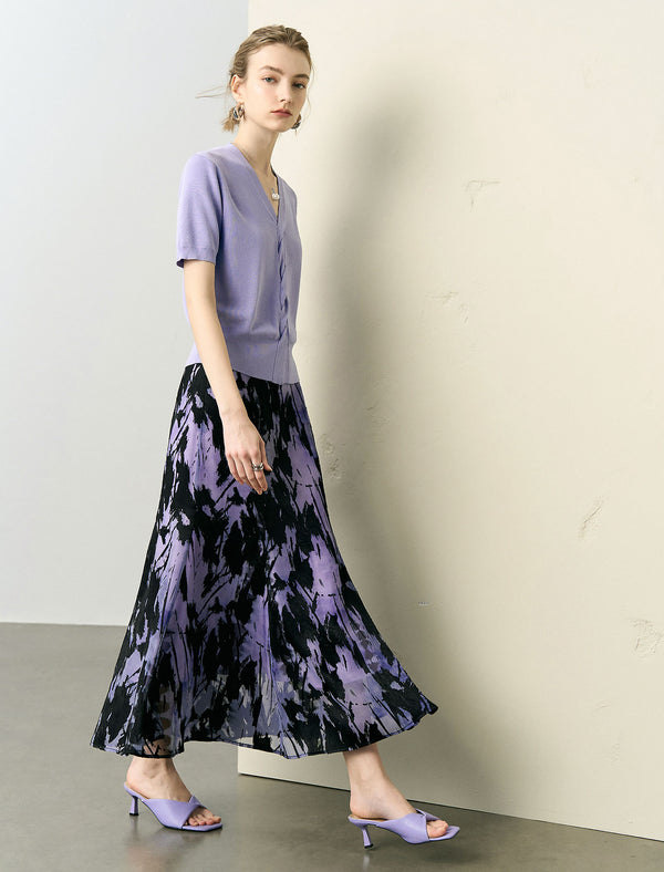 Abstract Brushstroke Print Fishtail Midi Skirt