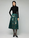 Metallic Floral High-Waist A-Line Midi Skirt