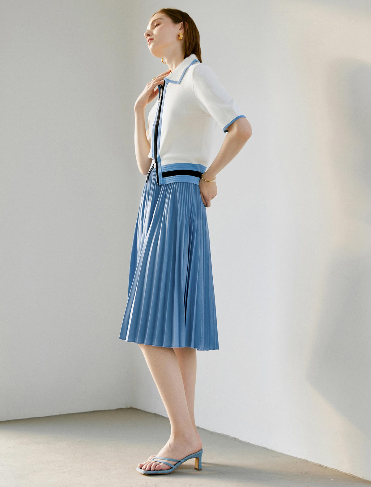 Solid Color Pleated A-Line Skirt