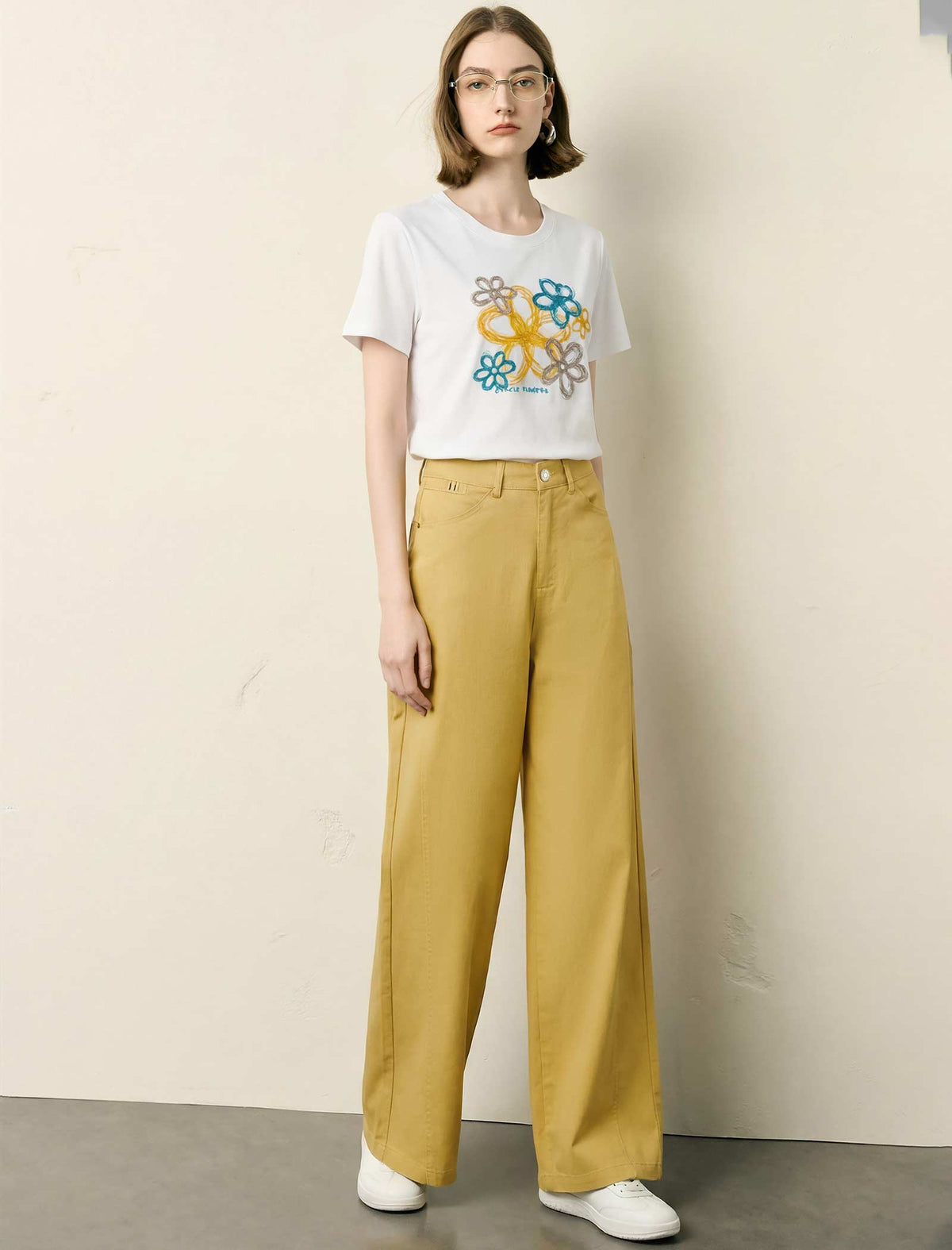 High Waisted Wide Leg Cotton Pants