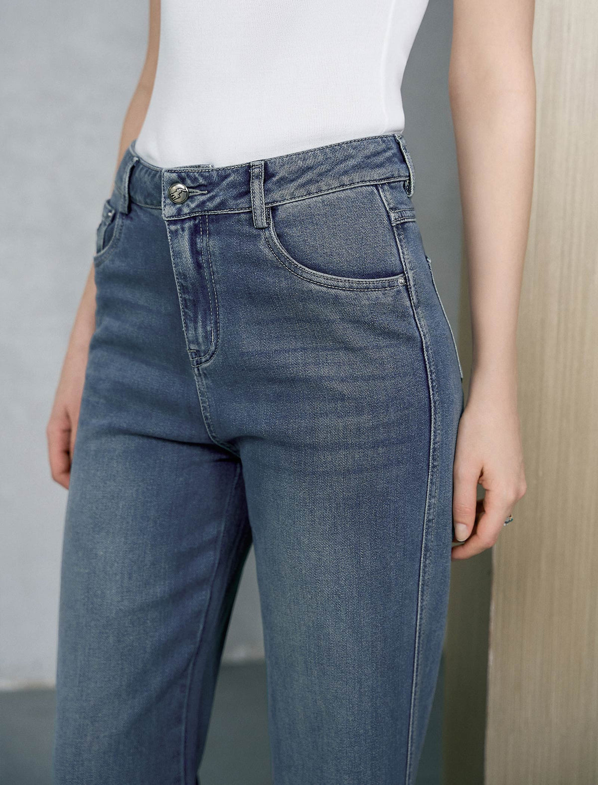 High Waist Stretch Straight Leg Ankle Length Jeans