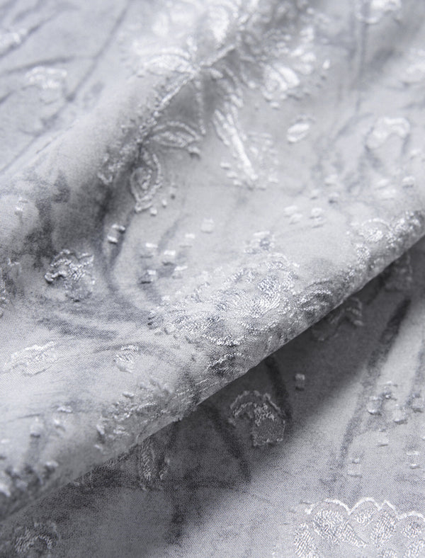 Floral Jacquard Scarf Detail Puff Sleeve Blouse