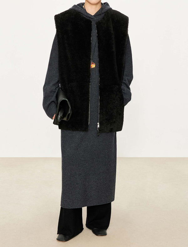 Oversized 100%Wool Hooded Midi Dress