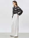 Abstract Floral Print Boat Neck Blouse